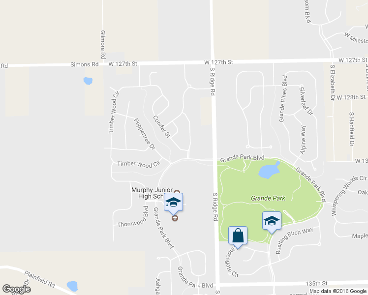 map of restaurants, bars, coffee shops, grocery stores, and more near 13023 Conifer Street in Plainfield