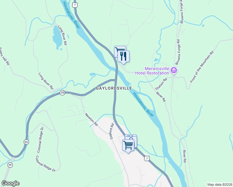 map of restaurants, bars, coffee shops, grocery stores, and more near 688 Kent Road in New Milford