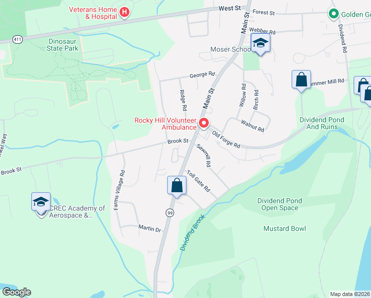 map of restaurants, bars, coffee shops, grocery stores, and more near 3109 Main Street in Rocky Hill