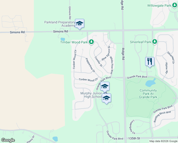 map of restaurants, bars, coffee shops, grocery stores, and more near 27015 Rustic Wood Lane in Plainfield
