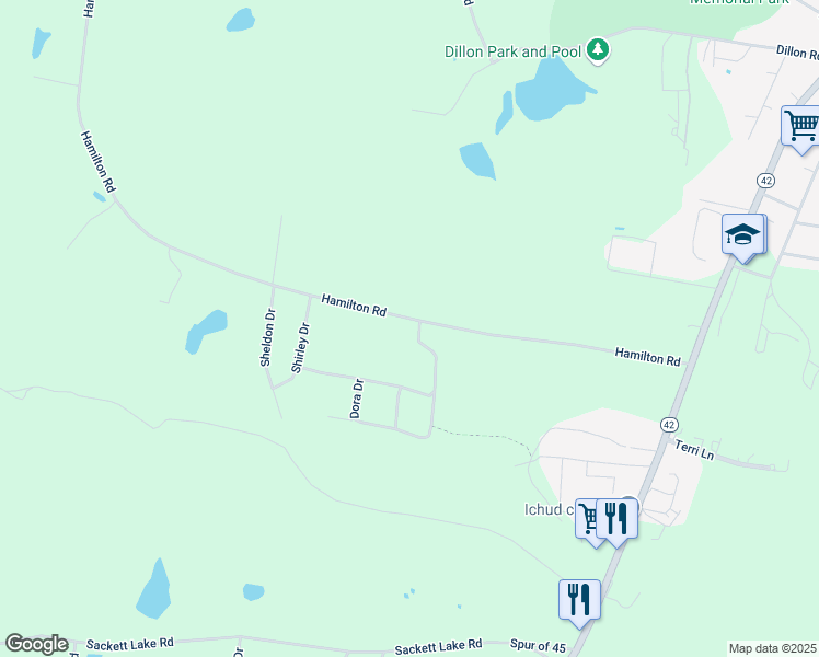 map of restaurants, bars, coffee shops, grocery stores, and more near 4 Jacob Drive in Monticello