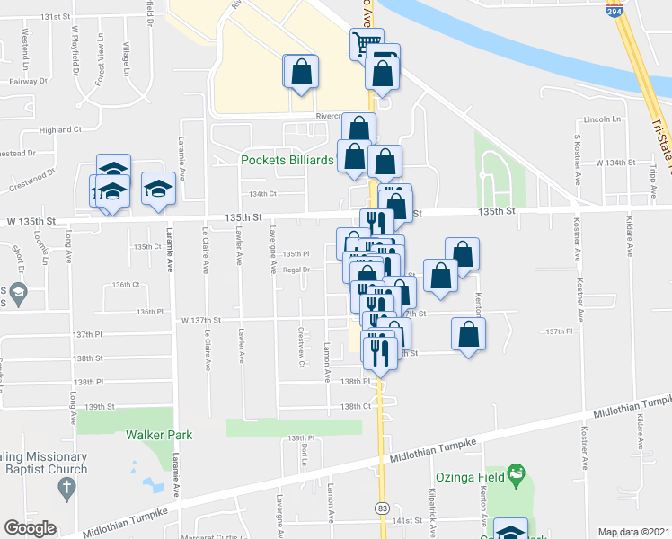 map of restaurants, bars, coffee shops, grocery stores, and more near 13625 Royal Court in Midlothian
