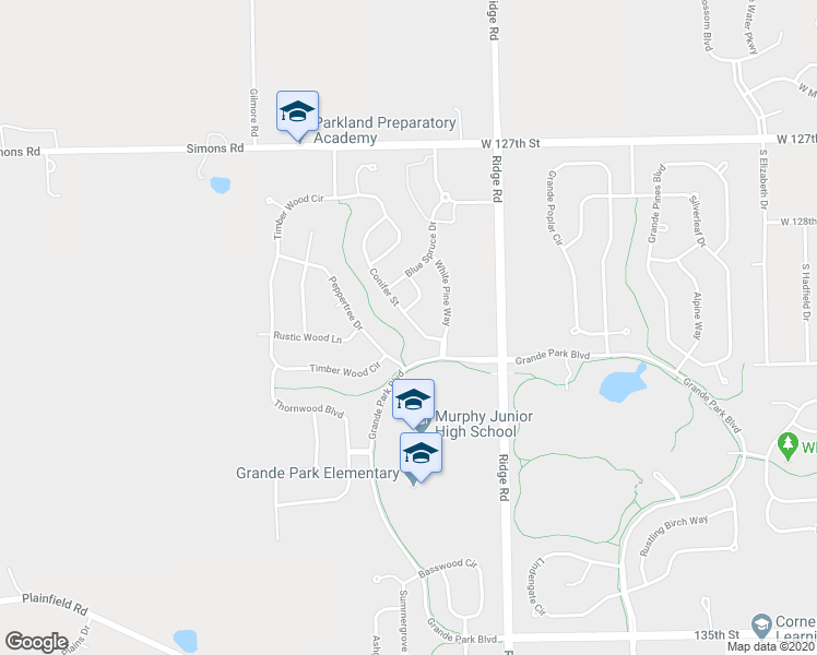 map of restaurants, bars, coffee shops, grocery stores, and more near 13008 Conifer Street in Plainfield