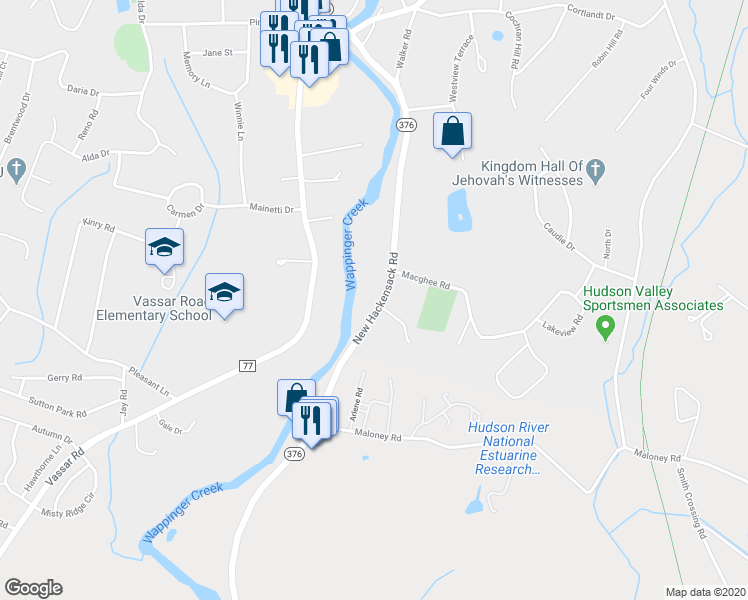 map of restaurants, bars, coffee shops, grocery stores, and more near 1889 New Hackensack Road in Poughkeepsie