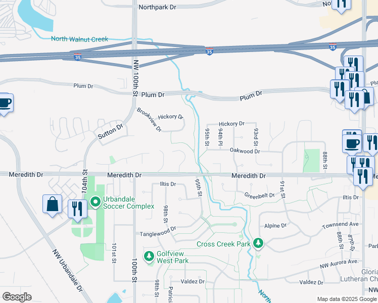 map of restaurants, bars, coffee shops, grocery stores, and more near 9808 Brookview Drive in Urbandale
