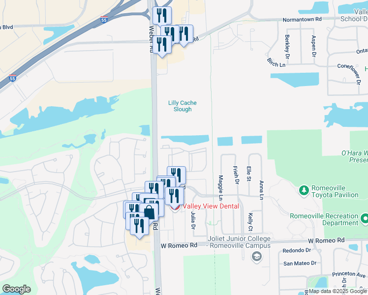 map of restaurants, bars, coffee shops, grocery stores, and more near 1252 Santa Fe Road in Romeoville