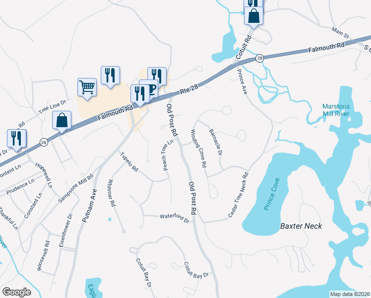 map of restaurants, bars, coffee shops, grocery stores, and more near 20 Rigging Way in Barnstable