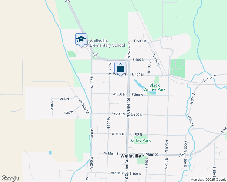 map of restaurants, bars, coffee shops, grocery stores, and more near 83 West 300 North in Wellsville