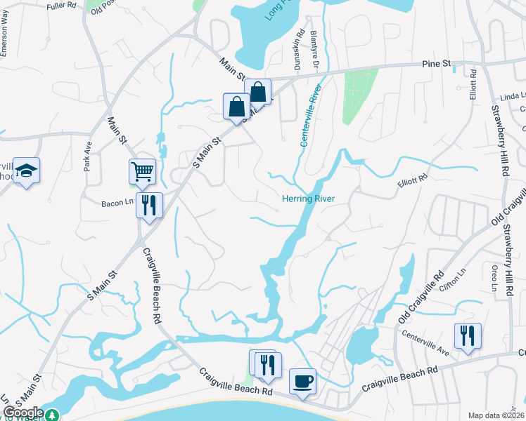 map of restaurants, bars, coffee shops, grocery stores, and more near 72 Waterside Drive in Barnstable