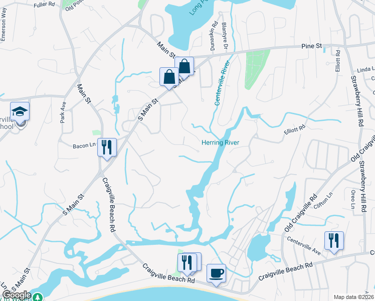map of restaurants, bars, coffee shops, grocery stores, and more near 72 Waterside Drive in Barnstable