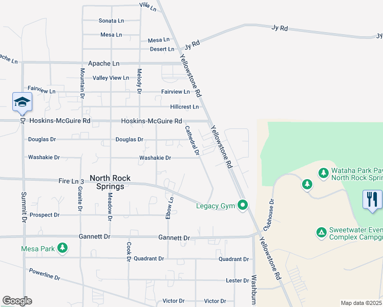 map of restaurants, bars, coffee shops, grocery stores, and more near 885 Cathedral Drive in Rock Springs