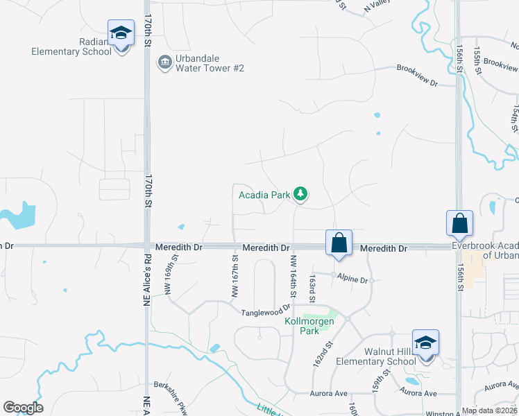 map of restaurants, bars, coffee shops, grocery stores, and more near 16407 Meredith Drive in Urbandale
