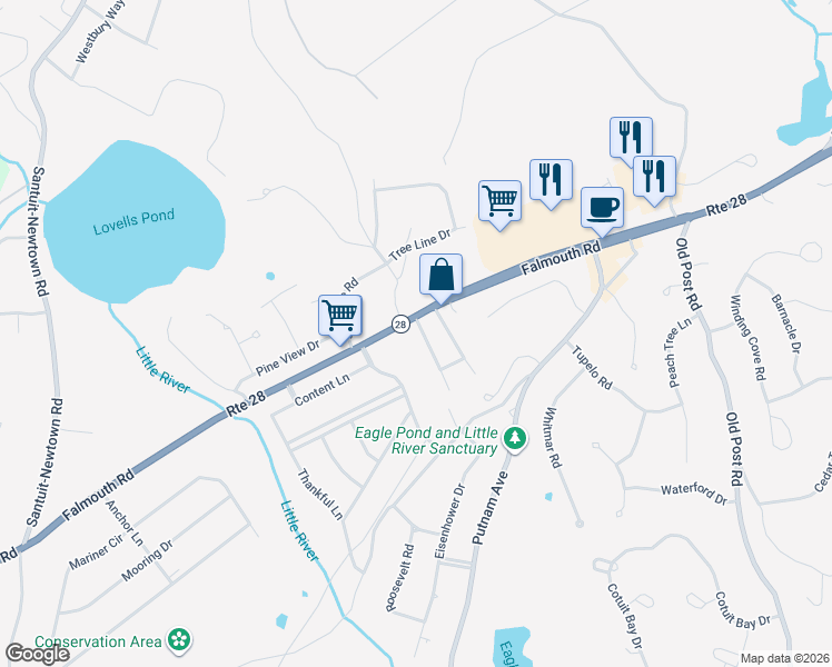 map of restaurants, bars, coffee shops, grocery stores, and more near 15 Geraldine Road in Barnstable