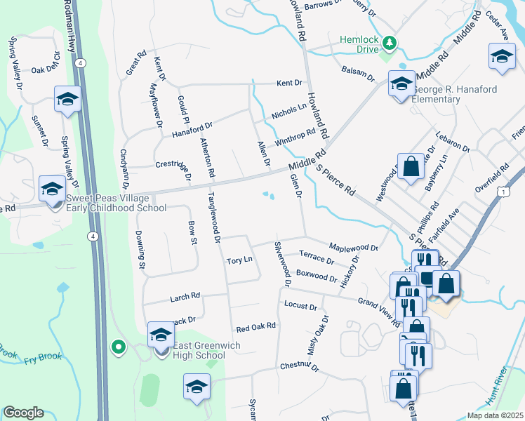 map of restaurants, bars, coffee shops, grocery stores, and more near in East Greenwich