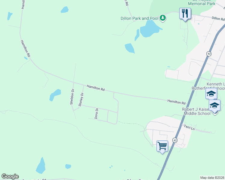 map of restaurants, bars, coffee shops, grocery stores, and more near 4 Jacob Drive in Monticello