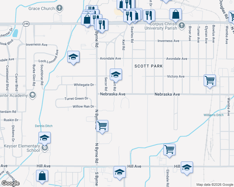 map of restaurants, bars, coffee shops, grocery stores, and more near 630 Cuthbert Road in Toledo