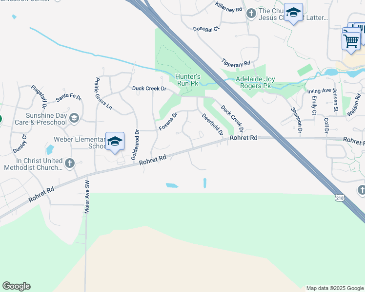 map of restaurants, bars, coffee shops, grocery stores, and more near 25 Hunters Court in Iowa City