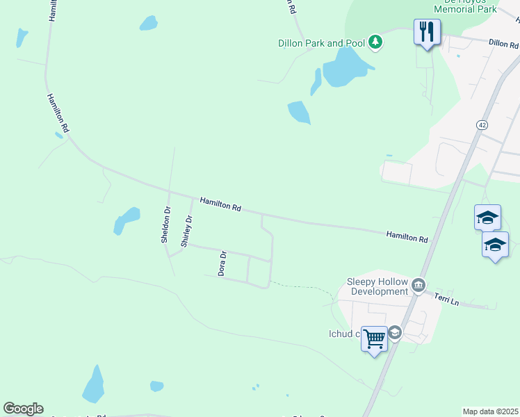 map of restaurants, bars, coffee shops, grocery stores, and more near 4 Jacob Drive in Monticello