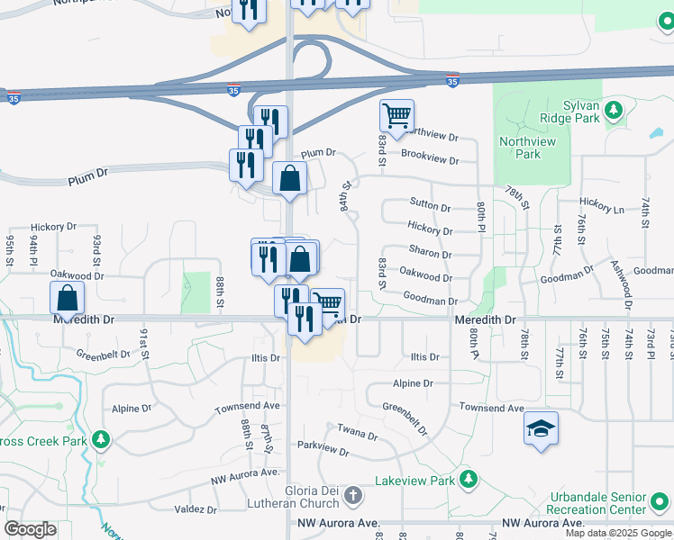 map of restaurants, bars, coffee shops, grocery stores, and more near 4719 84th Street in Urbandale