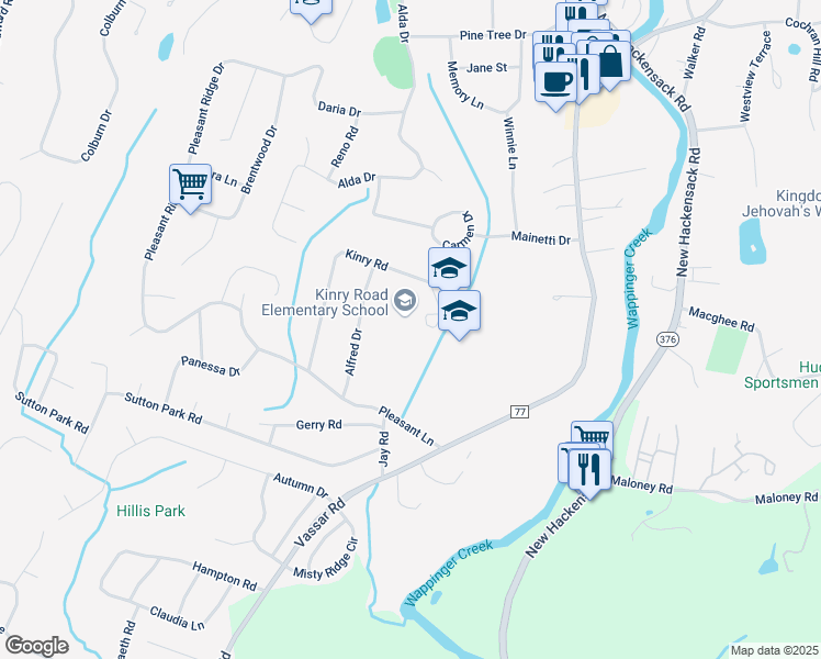 map of restaurants, bars, coffee shops, grocery stores, and more near 58 Kinry Road in Poughkeepsie