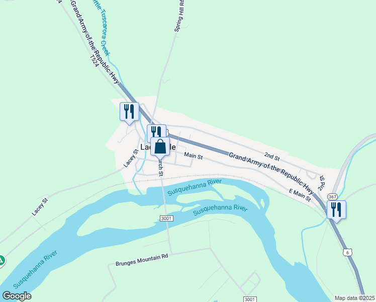 map of restaurants, bars, coffee shops, grocery stores, and more near Bee Street in Laceyville