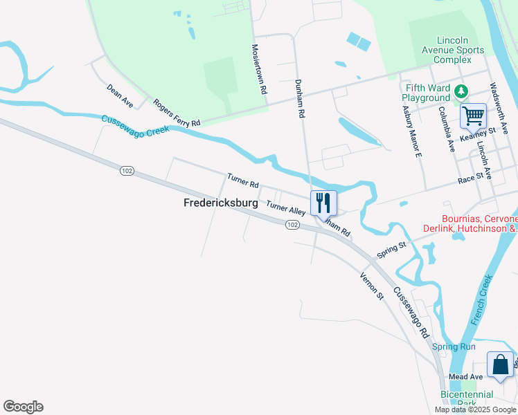 map of restaurants, bars, coffee shops, grocery stores, and more near 18401-18499 Turner Alley in Meadville