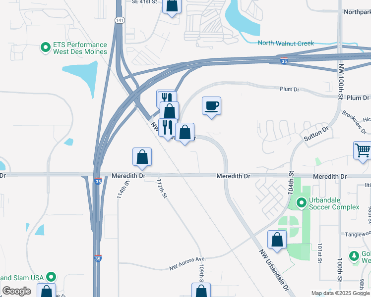 map of restaurants, bars, coffee shops, grocery stores, and more near 4860 Northwest Urbandale Drive in Urbandale
