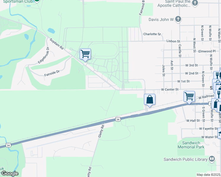 map of restaurants, bars, coffee shops, grocery stores, and more near 1108 Lauren Drive in Sandwich