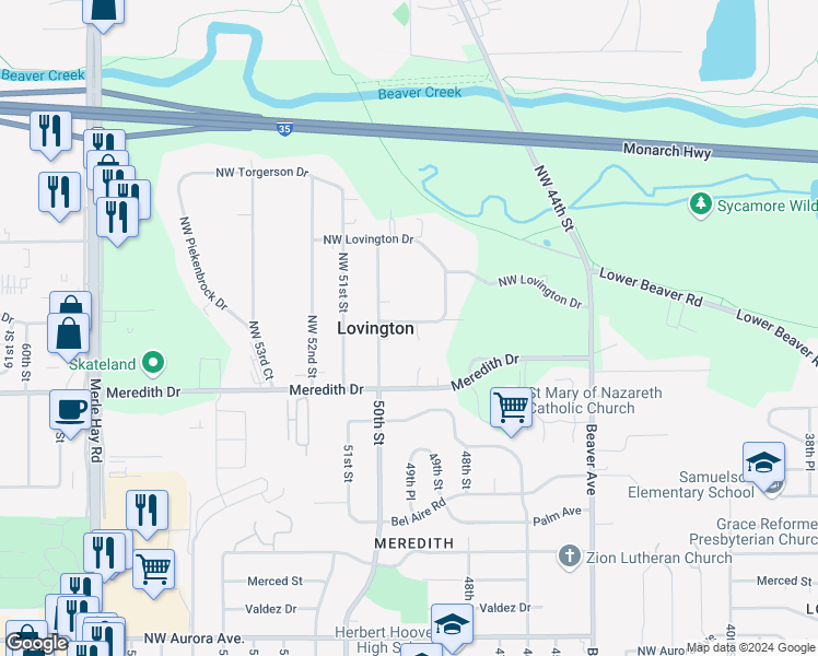 map of restaurants, bars, coffee shops, grocery stores, and more near 4900 Northwest 47th Avenue in Des Moines