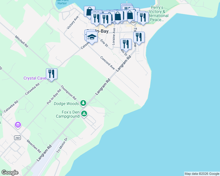 map of restaurants, bars, coffee shops, grocery stores, and more near 55 Glacier Cove in Put-in-Bay
