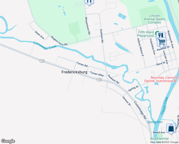 map of restaurants, bars, coffee shops, grocery stores, and more near 18401 Turner Alley in Meadville