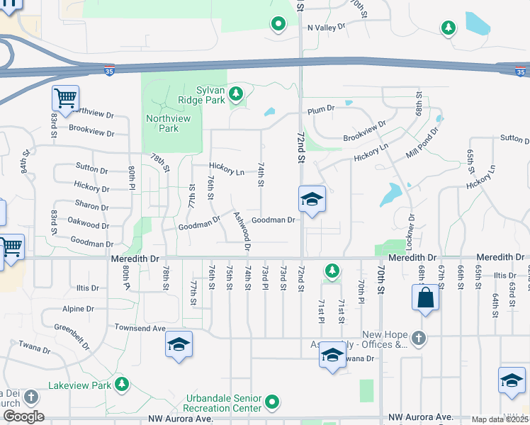 map of restaurants, bars, coffee shops, grocery stores, and more near 4705 74th Street in Urbandale