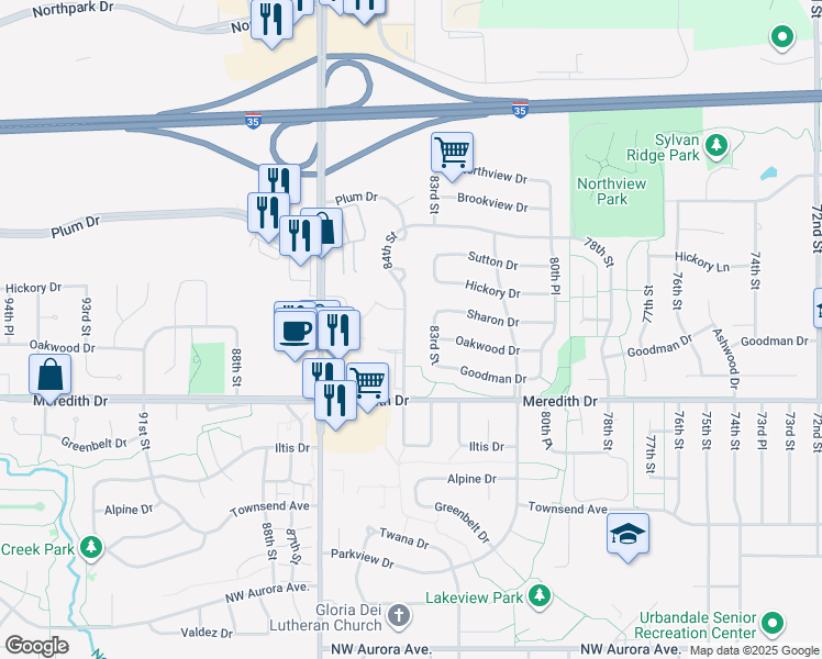 map of restaurants, bars, coffee shops, grocery stores, and more near 4719 84th Street in Urbandale
