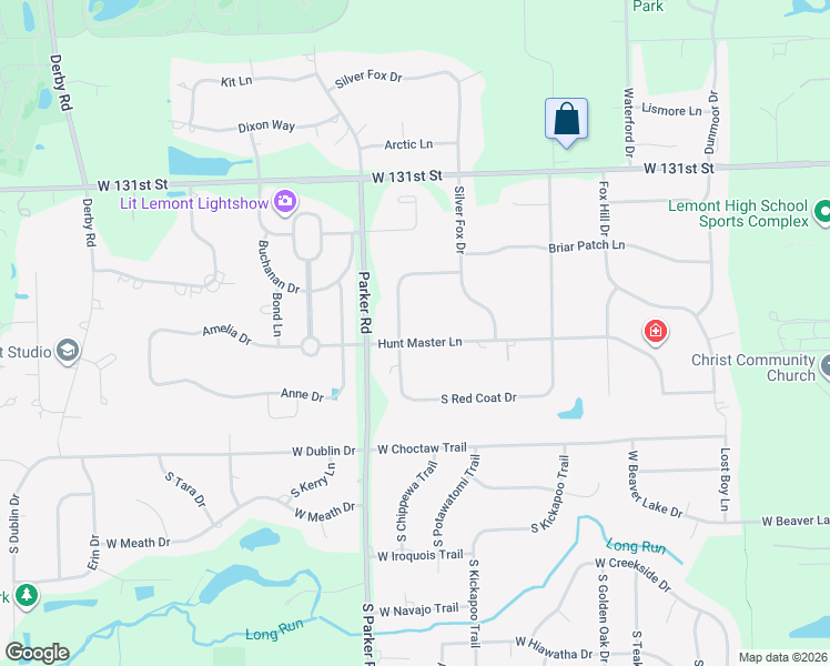 map of restaurants, bars, coffee shops, grocery stores, and more near 13343 West Red Coat Drive in Lemont