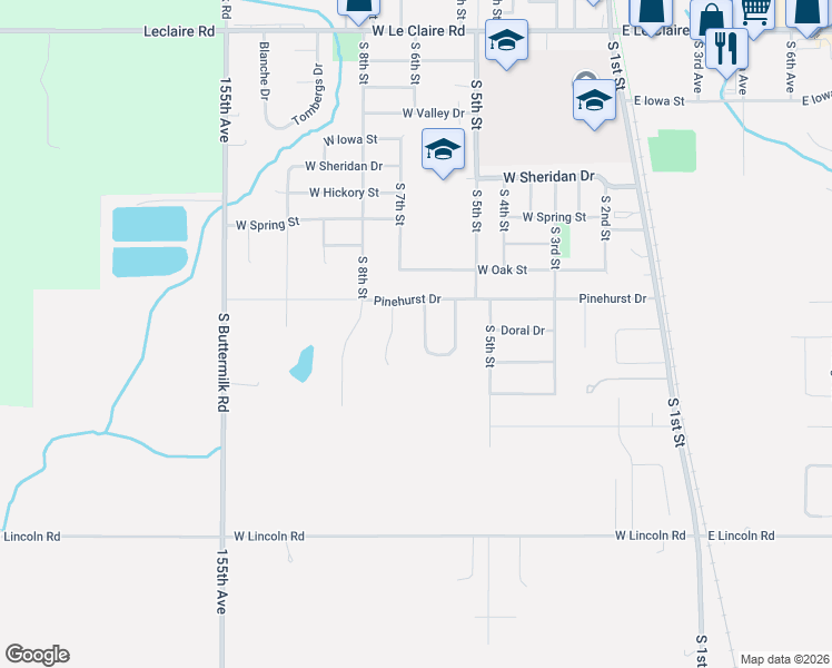 map of restaurants, bars, coffee shops, grocery stores, and more near South 7th Street Court in Eldridge