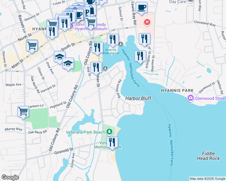 map of restaurants, bars, coffee shops, grocery stores, and more near 64 Old Harbor Road in Barnstable