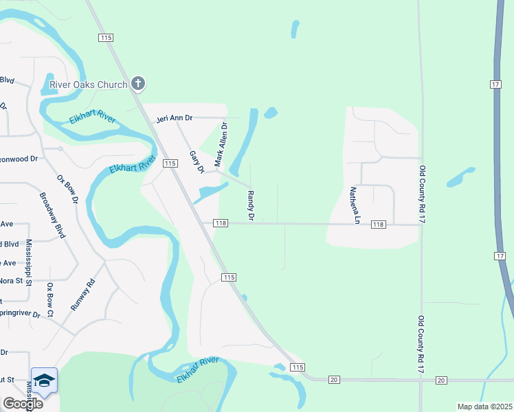map of restaurants, bars, coffee shops, grocery stores, and more near 58456 Randy Drive in Goshen