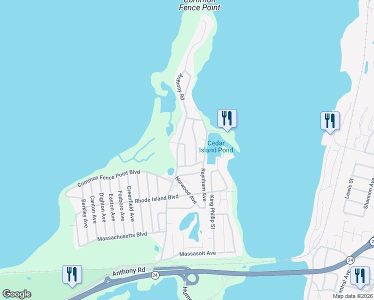 map of restaurants, bars, coffee shops, grocery stores, and more near 37 Island Road in Portsmouth