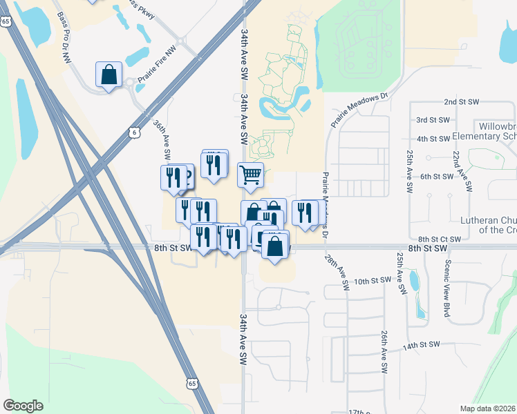 map of restaurants, bars, coffee shops, grocery stores, and more near 437 Elgin Lane Northwest in Altoona