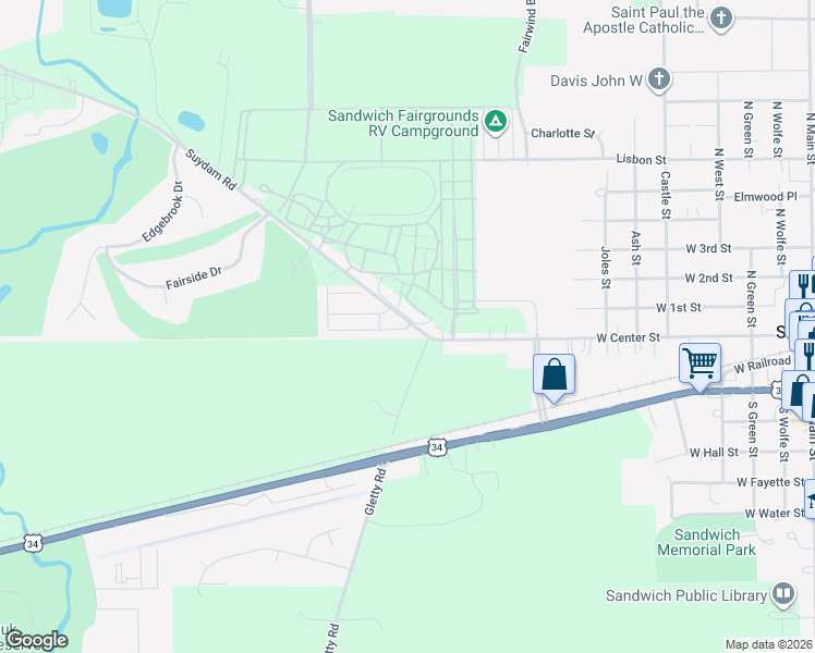 map of restaurants, bars, coffee shops, grocery stores, and more near 1108 Lauren Drive in Sandwich