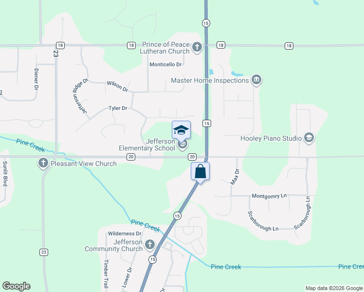 map of restaurants, bars, coffee shops, grocery stores, and more near 18565 County Road 20 in Goshen