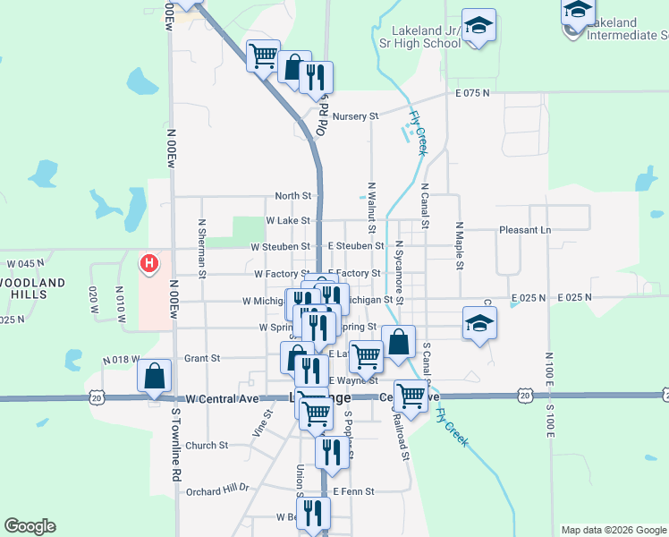 map of restaurants, bars, coffee shops, grocery stores, and more near 302 North Detroit Street in LaGrange
