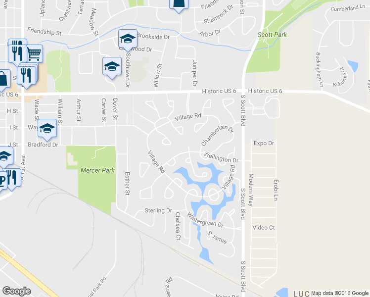 map of restaurants, bars, coffee shops, grocery stores, and more near 15 Pembroke Lane in Iowa City
