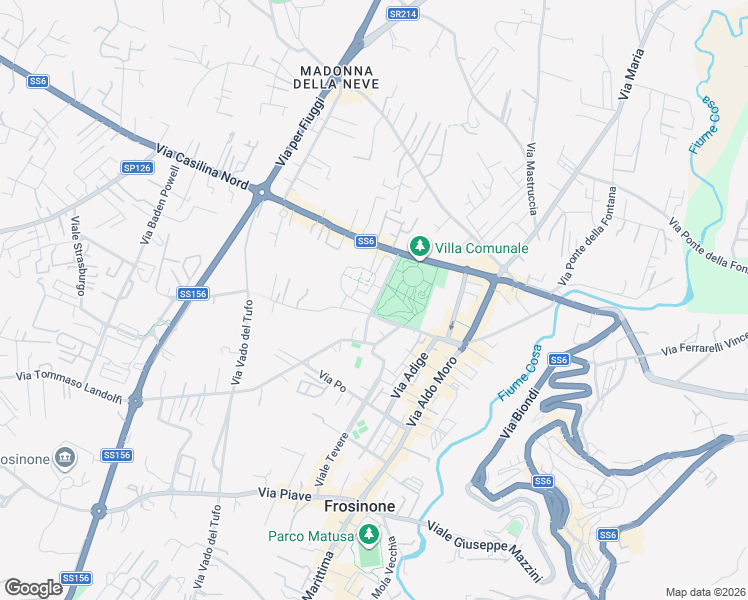 map of restaurants, bars, coffee shops, grocery stores, and more near 14/B Via Marcello Mastroianni in Frosinone