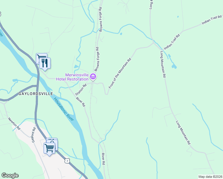 map of restaurants, bars, coffee shops, grocery stores, and more near 19 Front of the Mountain Road in New Milford