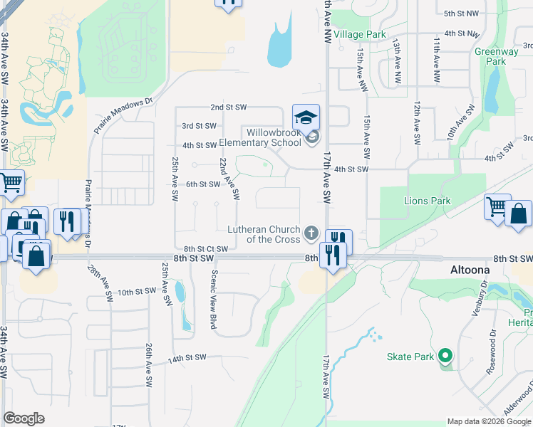 map of restaurants, bars, coffee shops, grocery stores, and more near 1918 6th Street Southwest in Altoona