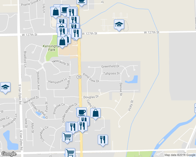 map of restaurants, bars, coffee shops, grocery stores, and more near 13012 Walden Drive in Plainfield