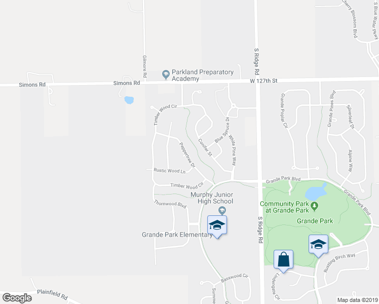 map of restaurants, bars, coffee shops, grocery stores, and more near 12915 Peppertree Drive in Plainfield