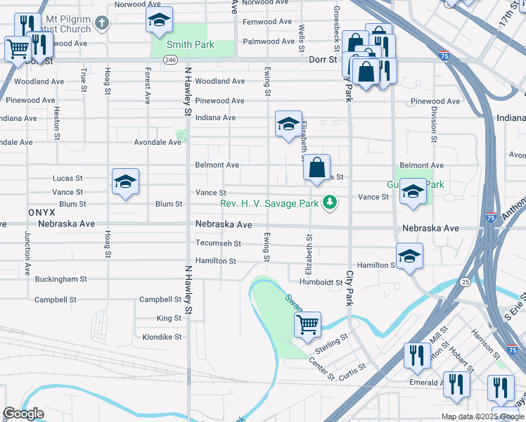 map of restaurants, bars, coffee shops, grocery stores, and more near 827 Blum Street in Toledo