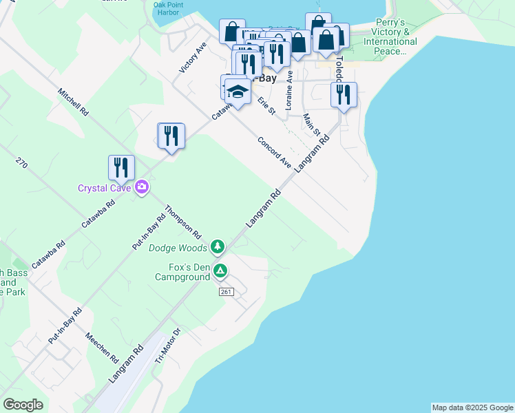 map of restaurants, bars, coffee shops, grocery stores, and more near 745 Langram Road in Put-in-Bay